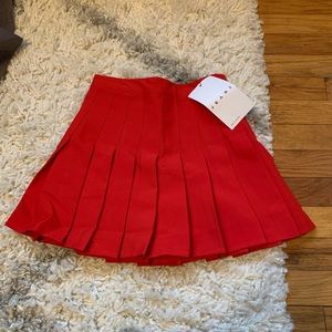 Red Mini Skater Pleated Skirt